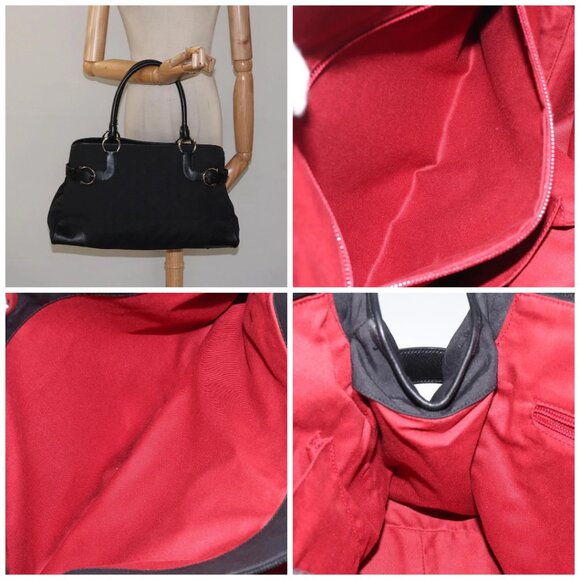 Salvatore Ferragamo Gancini Hand Bag Nylon Black Silver - Picture 16 of 16